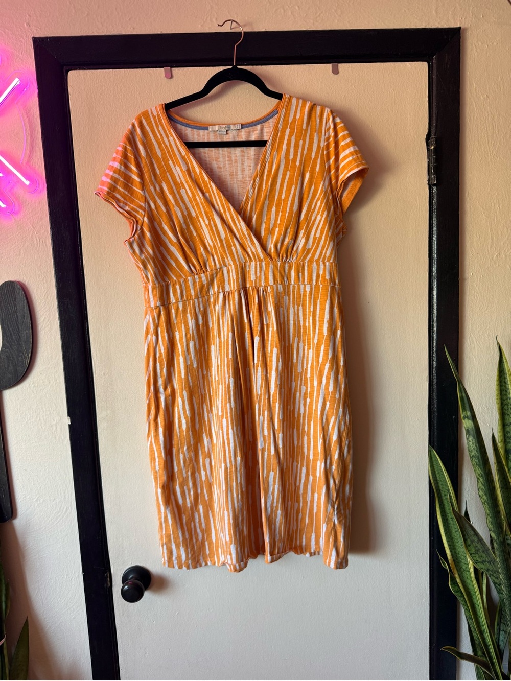 Boden Orange and White V-Neck Midi Dress